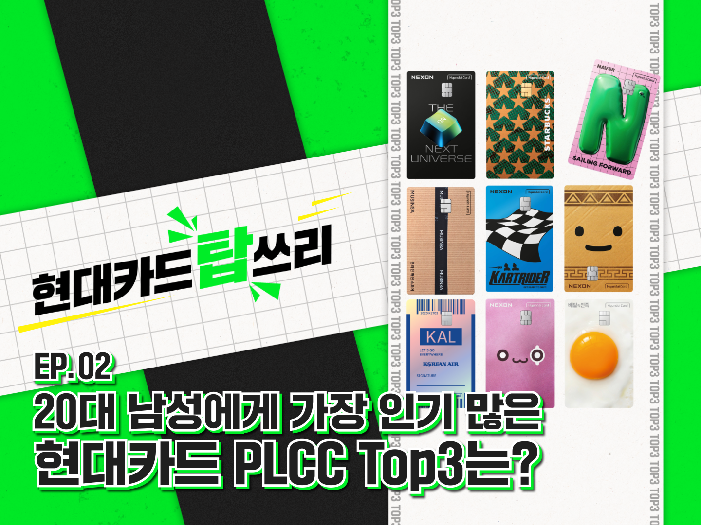 20대 남성에게 가장 인기 많은 현대카드 PLCC Top 3는?